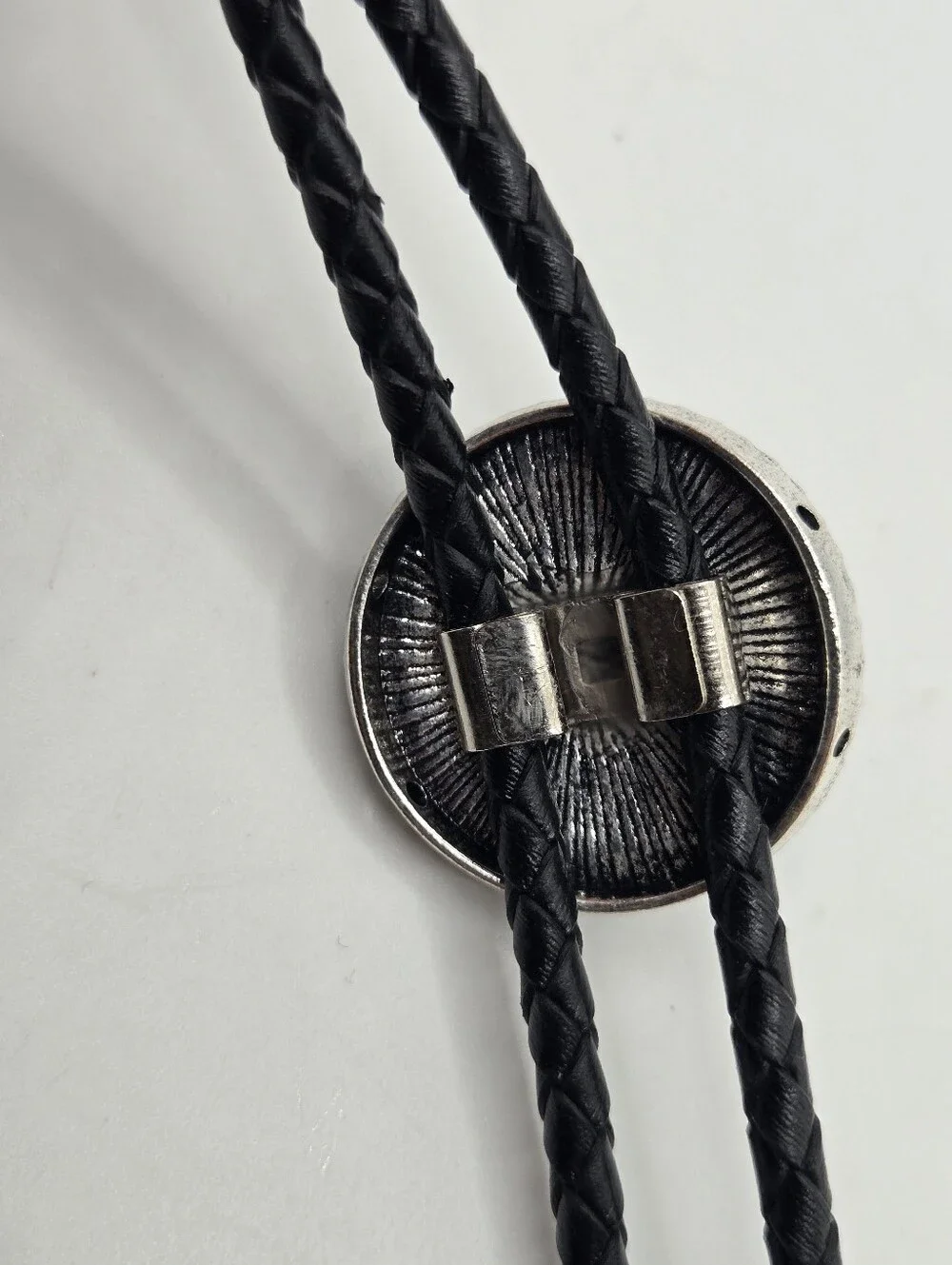 Silver Chrysocolla Scarab Western Bolo Tie Leather Braid Rockstar 70s Aesthetic